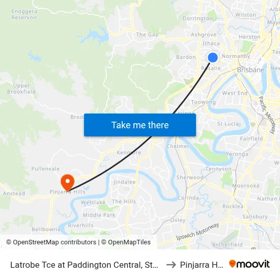 Latrobe Tce at Paddington Central, Stop 10 to Pinjarra Hills map