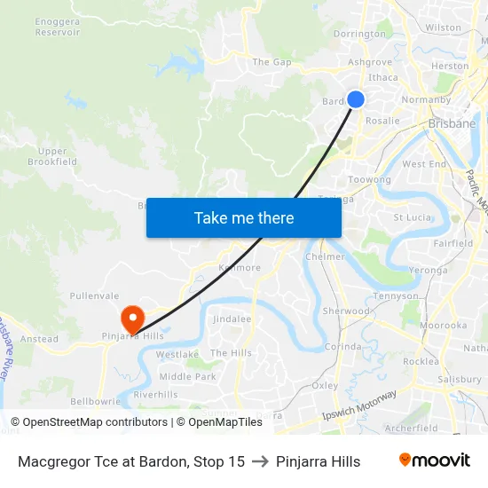 Macgregor Tce at Bardon, Stop 15 to Pinjarra Hills map