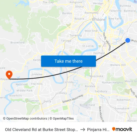 Old Cleveland Rd at Burke Street Stop 25 to Pinjarra Hills map