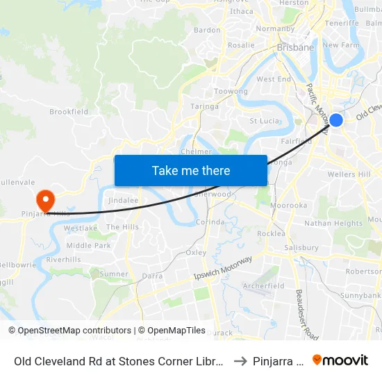 Old Cleveland Rd at Stones Corner Library, Stop 17 to Pinjarra Hills map
