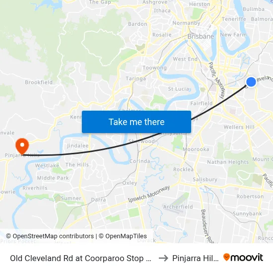 Old Cleveland Rd at Coorparoo Stop 23 to Pinjarra Hills map