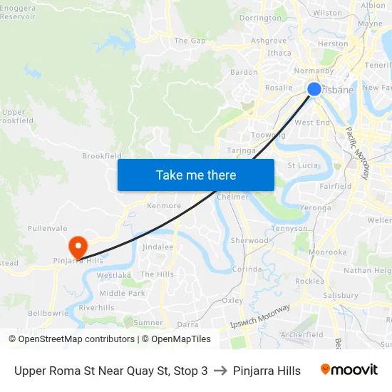 Upper Roma St Near Quay St, Stop 3 to Pinjarra Hills map