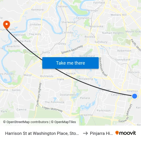 Harrison St at Washington Place, Stop 90 to Pinjarra Hills map