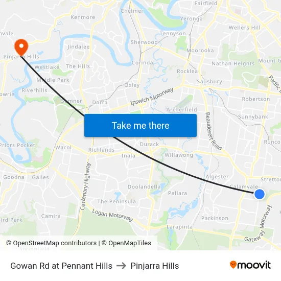 Gowan Rd at Pennant Hills to Pinjarra Hills map