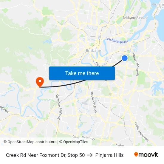 Creek Rd Near Foxmont Dr, Stop 50 to Pinjarra Hills map