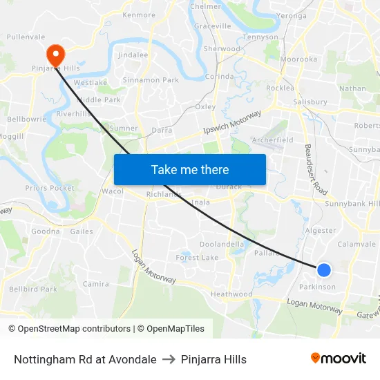 Nottingham Rd at Avondale to Pinjarra Hills map