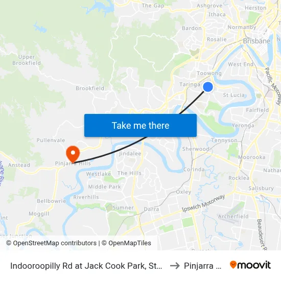 Indooroopilly Rd at Jack Cook Park, Stop 18/19 to Pinjarra Hills map