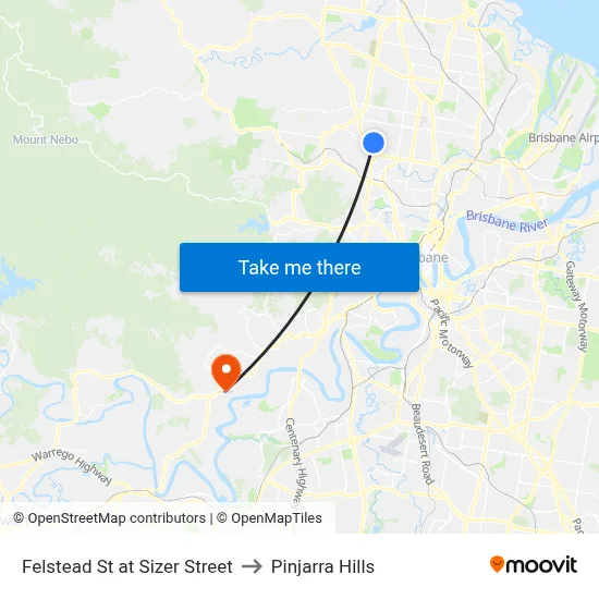Felstead St at Sizer Street to Pinjarra Hills map