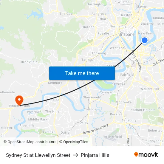 Sydney St at Llewellyn Street to Pinjarra Hills map