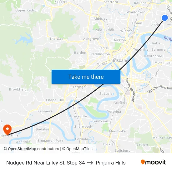 Nudgee Rd Near Lilley St, Stop 34 to Pinjarra Hills map