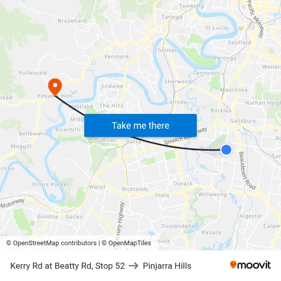 Kerry Rd at Beatty Rd, Stop 52 to Pinjarra Hills map
