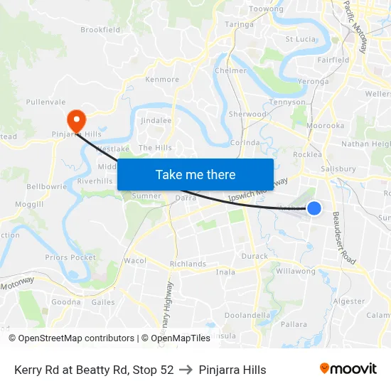 Kerry Rd at Beatty Rd, Stop 52 to Pinjarra Hills map