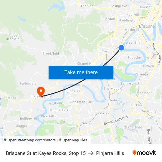 Brisbane St at Kayes Rocks, Stop 15 to Pinjarra Hills map