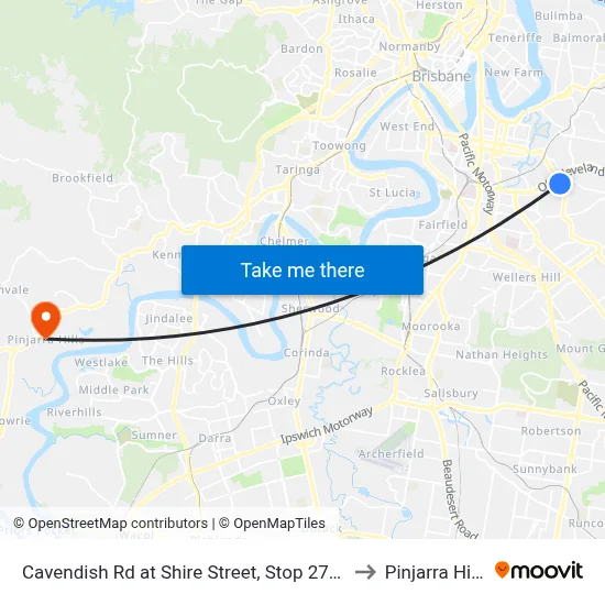 Cavendish Rd at Shire Street, Stop 27/28 to Pinjarra Hills map