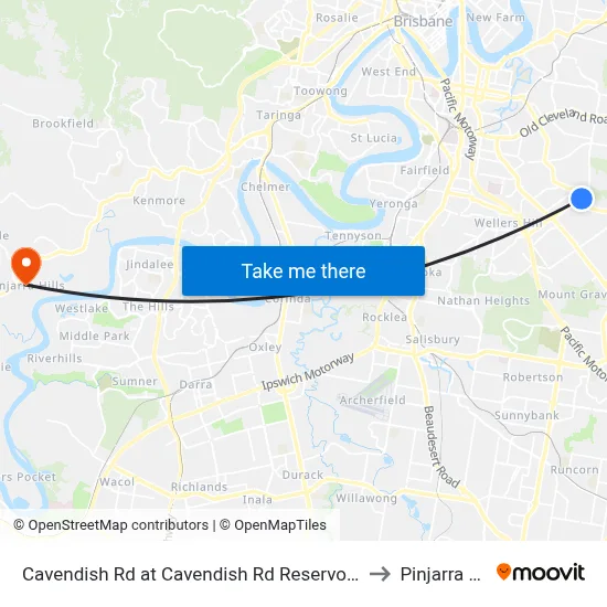 Cavendish Rd at Cavendish Rd Reservoir, Stop 40 to Pinjarra Hills map