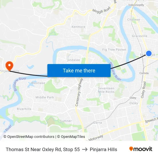 Thomas St Near Oxley Rd, Stop 55 to Pinjarra Hills map