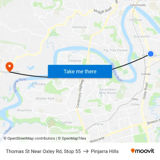 Thomas St Near Oxley Rd, Stop 55 to Pinjarra Hills map