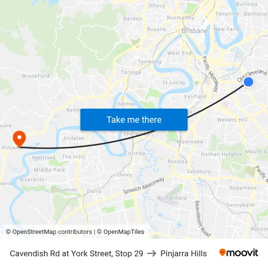 Cavendish Rd at York Street, Stop 29 to Pinjarra Hills map