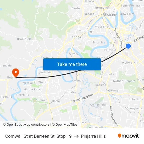Cornwall St at Darreen St, Stop 19 to Pinjarra Hills map
