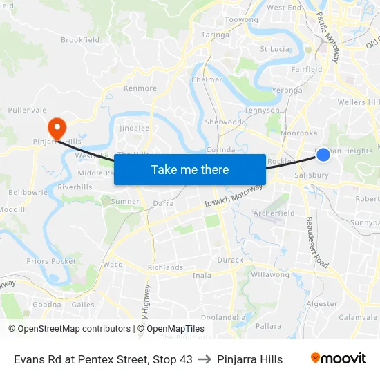 Evans Rd at Pentex Street, Stop 43 to Pinjarra Hills map
