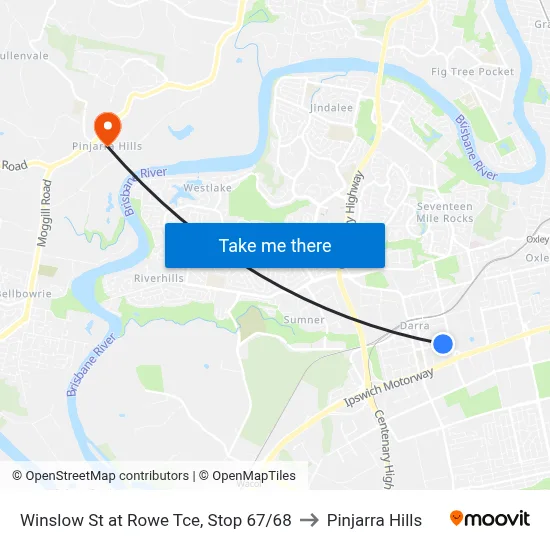Winslow St at Rowe Tce, Stop 67/68 to Pinjarra Hills map