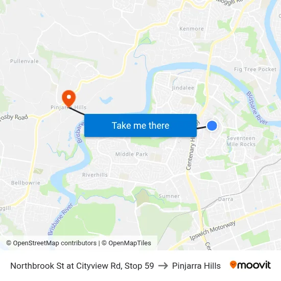Northbrook St at Cityview Rd, Stop 59 to Pinjarra Hills map