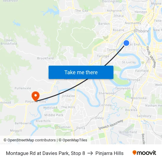 Montague Rd at Davies Park, Stop 8 to Pinjarra Hills map