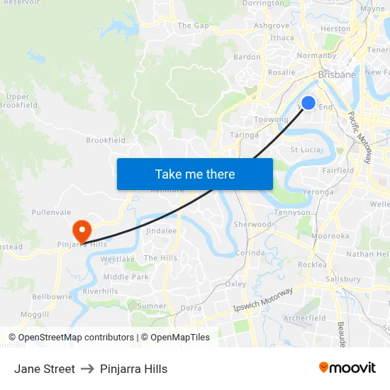 Jane Street to Pinjarra Hills map