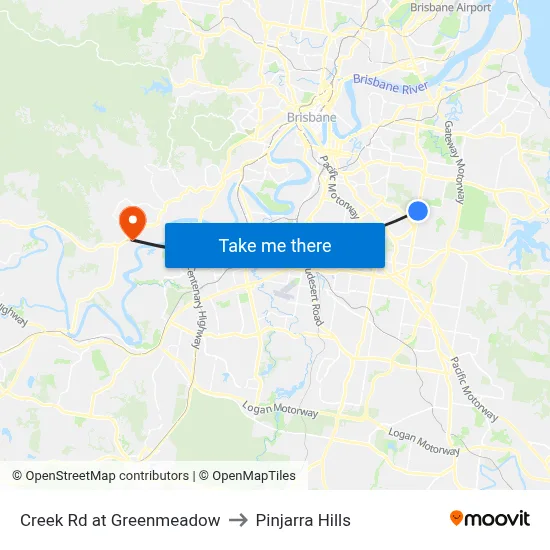 Creek Rd at Greenmeadow to Pinjarra Hills map