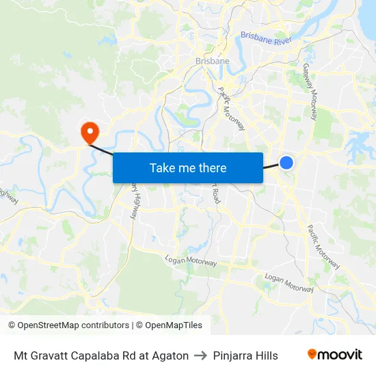 Mt Gravatt Capalaba Rd at Agaton to Pinjarra Hills map