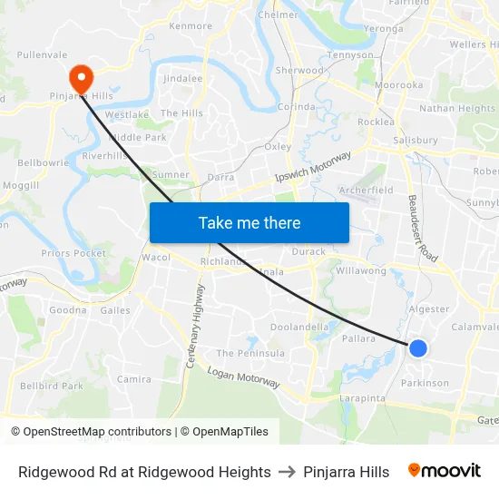Ridgewood Rd at Ridgewood Heights to Pinjarra Hills map