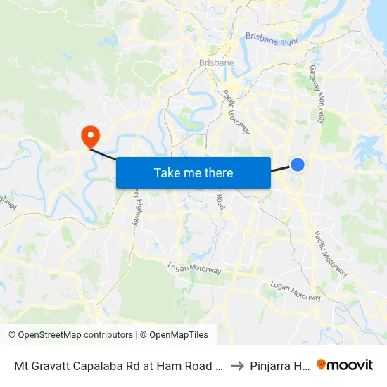 Mt Gravatt Capalaba Rd at Ham Road South to Pinjarra Hills map