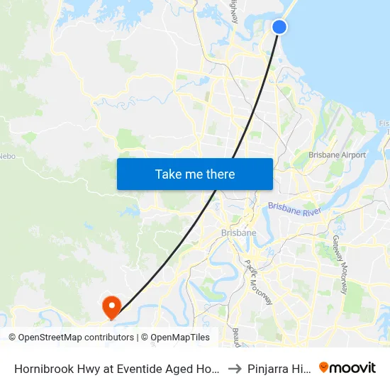 Hornibrook Hwy at Eventide Aged Home to Pinjarra Hills map