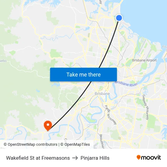 Wakefield St at Freemasons to Pinjarra Hills map