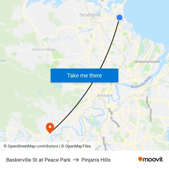 Baskerville St at Peace Park to Pinjarra Hills map