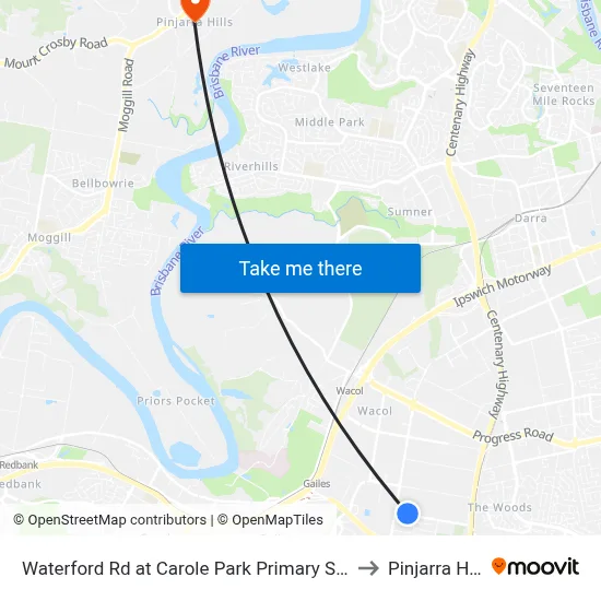 Waterford Rd at Carole Park Primary School to Pinjarra Hills map