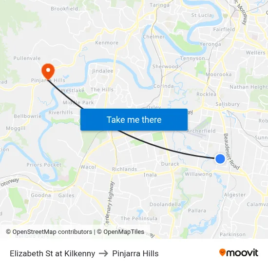 Elizabeth St at Kilkenny to Pinjarra Hills map