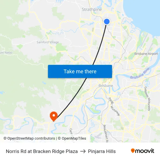 Norris Rd at Bracken Ridge Plaza to Pinjarra Hills map