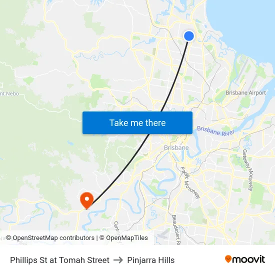 Phillips St at Tomah Street to Pinjarra Hills map