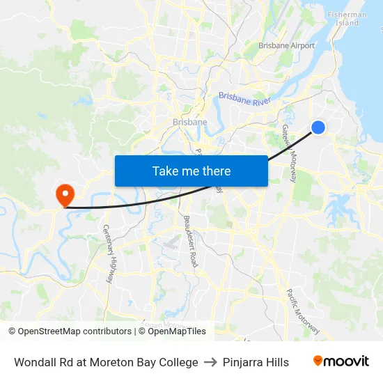 Wondall Rd at Moreton Bay College to Pinjarra Hills map