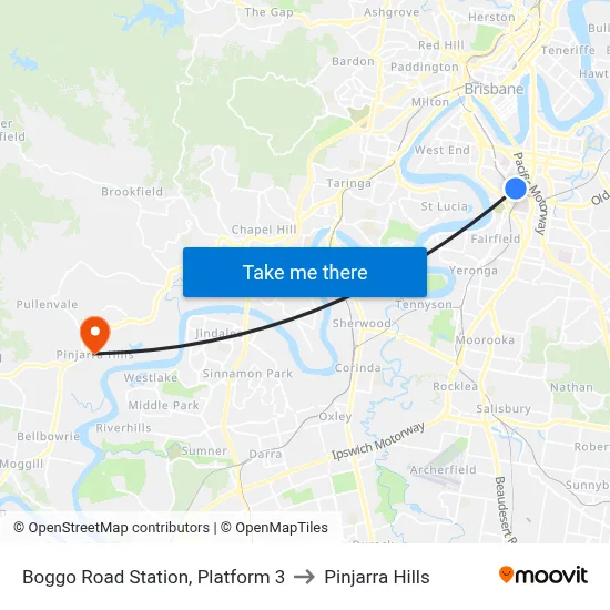 Boggo Road Station, Platform 3 to Pinjarra Hills map