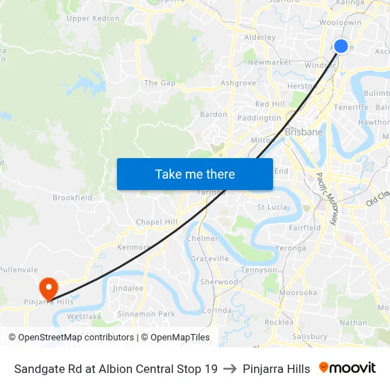 Sandgate Rd at Albion Central Stop 19 to Pinjarra Hills map