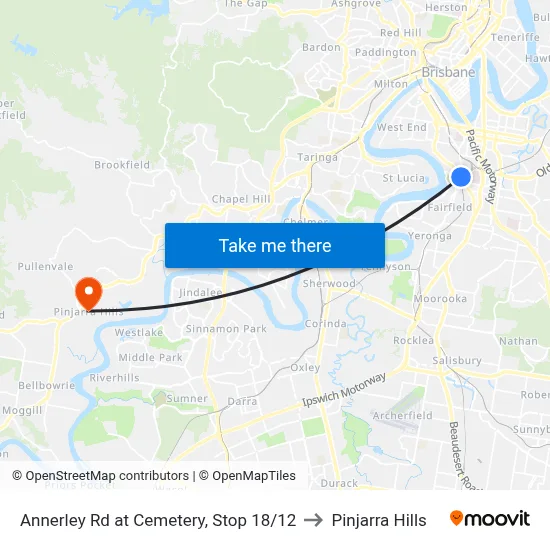 Annerley Rd at Cemetery, Stop 18/12 to Pinjarra Hills map