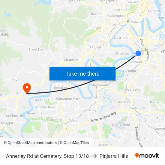 Annerley Rd at Cemetery, Stop 13/18 to Pinjarra Hills map