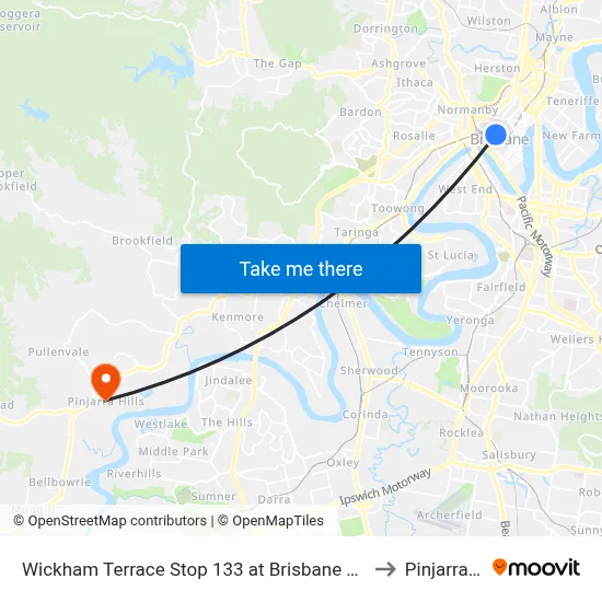 Wickham Terrace Stop 133 at Brisbane Private Hospital to Pinjarra Hills map