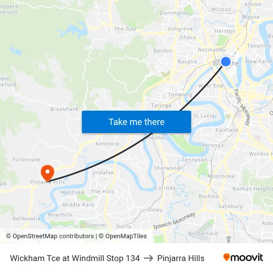 Wickham Tce at Windmill Stop 134 to Pinjarra Hills map