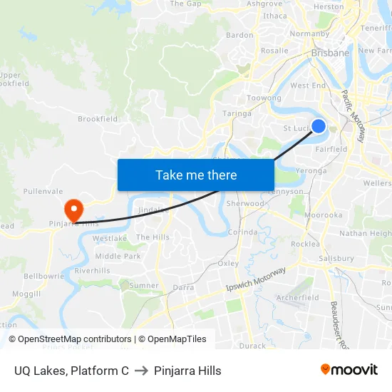 UQ Lakes, Platform C to Pinjarra Hills map