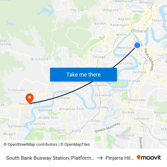 South Bank Busway Station, Platform 5 to Pinjarra Hills map