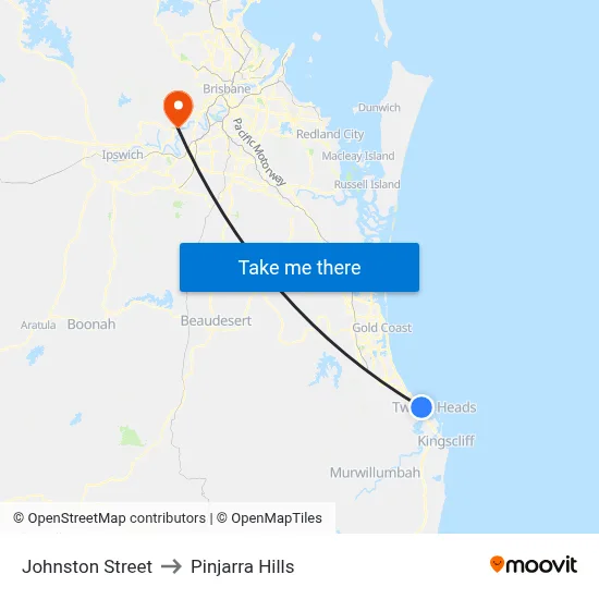 Johnston Street to Pinjarra Hills map