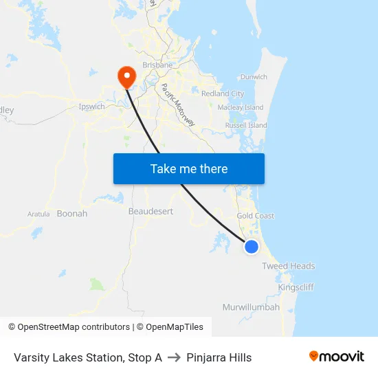 Varsity Lakes Station, Stop A to Pinjarra Hills map